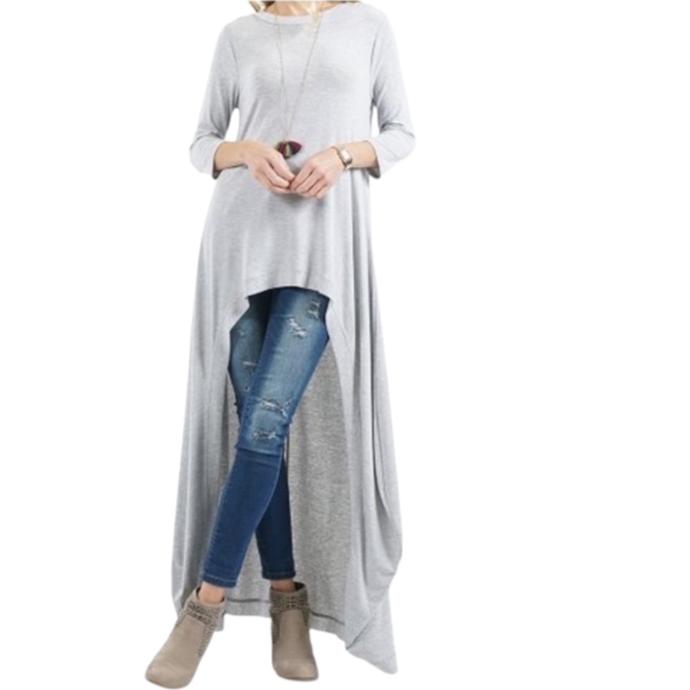 Y2K Tunic Dramatic Hi-Low Hem Gray Elbow Sleeve Tunic Crew Neck Women’s Medium
